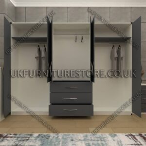 Gray 4 Door Wardrobe With 3 Bottom Drawers