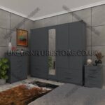 Gray 5 Door Wardrobe Set With 1 Mirror and 4 Bottom Drawer