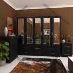 Black 5 Door Mirrored Wardrobe With 6 Bottom Drawer