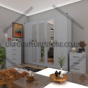 Silver 5 Door Wardrobe Set With 3 Mirrors