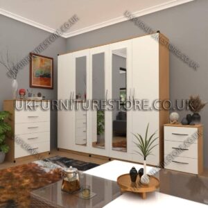Front White Side Beech 5 Door Wardrobe Set With 3 Mirrors