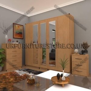 Beech 5 Door Wardrobe Set With 3 Mirrors