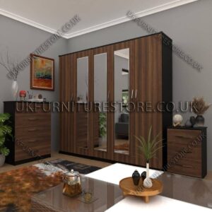 Front Walnut Side Black 5 Door Wardrobe Set With 3 Mirrors