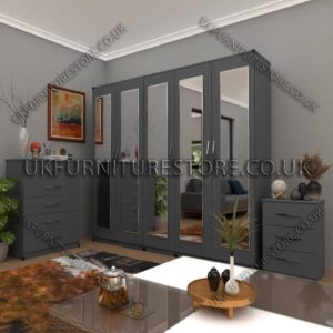 Gray 5 Door Wardrobe Set With 5 Mirrors
