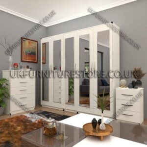 White 5 Door Wardrobe Set With 5 Mirrors