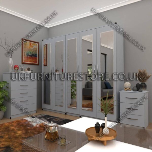 Silver 5 Door Wardrobe Set With 5 Mirrors
