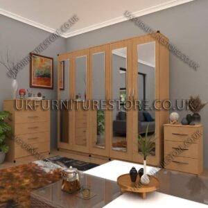 Beech 5 Door Wardrobe Set With 5 Mirrors