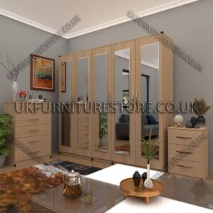 Oak 5 Door Wardrobe Set With 5 Mirrors