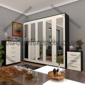 Front White Side Black 5 Door Wardrobe Set With 5 Mirrors