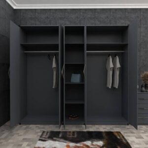 Gray 5 Door Wardrobe Set With 3 Mirrors