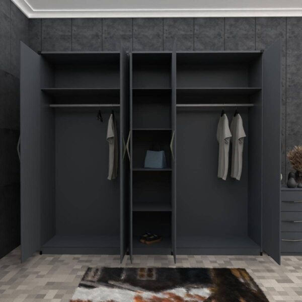 Gray 5 Door Wardrobe Set With 3 Mirrors