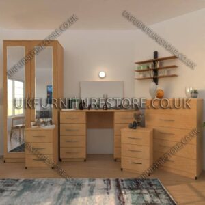 Beech 3 Piece 2 Door Mirrored Wardrobe Set