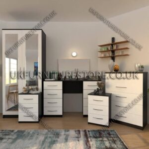 Front White Side Black 3 Piece 2 Door Mirrored Wardrobe Set