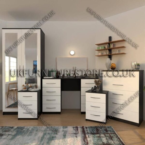 Front White Side Black 3 Piece 2 Door Mirrored Wardrobe Set