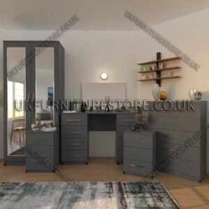 Gray 3 Piece 2 Door Mirrored Wardrobe Set