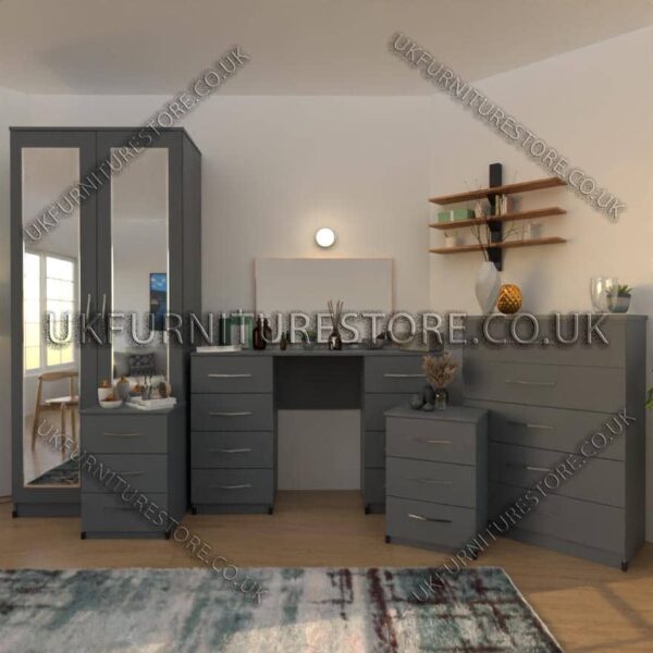 Gray 3 Piece 2 Door Mirrored Wardrobe Set