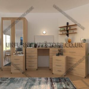 Oak 3 Piece 2 Door Mirrored Wardrobe Set