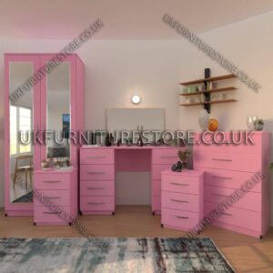 Pink 3 Piece 2 Door Mirrored Wardrobe Set