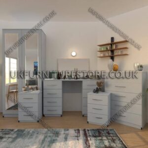 Silver 3 Piece 2 Door Mirrored Wardrobe Set