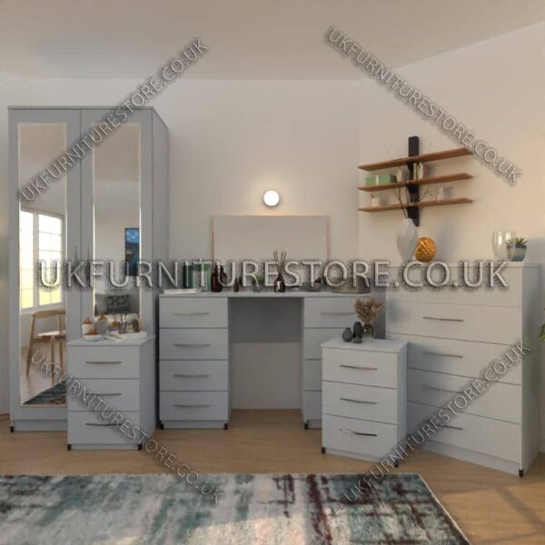 Silver 3 Piece 2 Door Mirrored Wardrobe Set