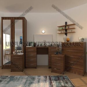 Walnut 3 Piece 2 Door Mirrored Wardrobe Set