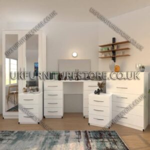 White 5 Piece 2 Door Mirrored Wardrobe Set
