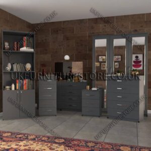 Gray 6 Piece 3 Door Mirrored Wardrobe Set