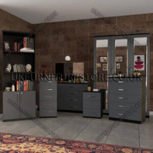 Front Silver Side Black 6 Piece 3 Door Mirrored Wardrobe Set