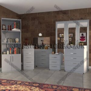 Silver 6 Piece 3 Door Mirrored Wardrobe Set