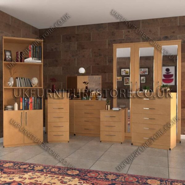 Beech 6 Piece 3 Door Mirrored Wardrobe Set
