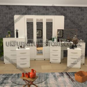 White 5 Pieces 5 Door Wardrobe Set With 3 Mirrors