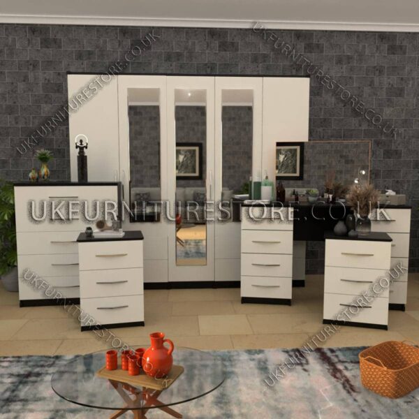 Front White Side Black 5 Pieces of 5 Door Wardrobe Set With 3 Mirrors