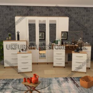 Front White Side Beech 5 Pieces of 5 Door Wardrobe Set With 3 Mirrors