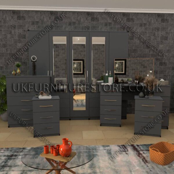 Silver 5 Pieces of 5 Door Wardrobe Set With 3 Mirrors