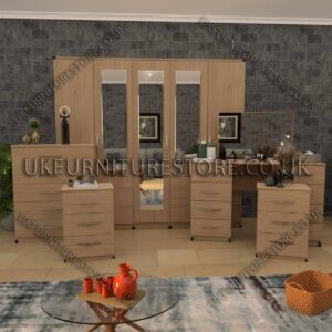 Oak 5 Pieces of 5 Door Wardrobe Set With 3 Mirrors