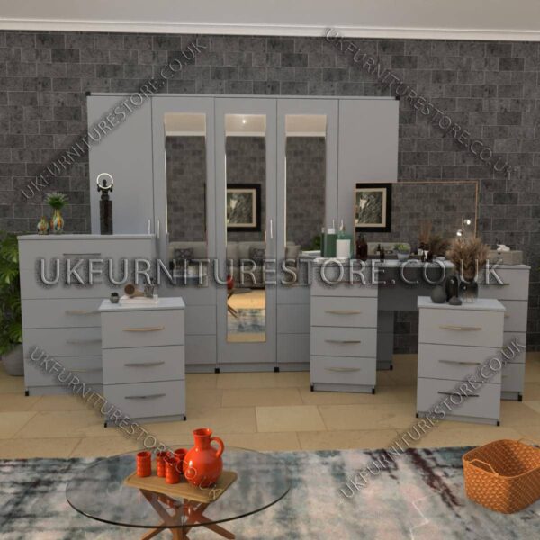 Silver 5 Pieces of 5 Door Wardrobe Set With 3 Mirrors