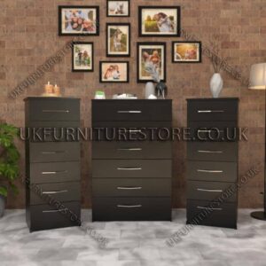 Black 6 Drawers Chest Drawers and 6 Drawers Bedside Cabinets