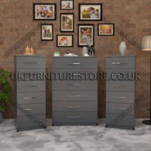 Gray 6 Drawers Chest Drawers and 6 Drawers Bedside Cabinets