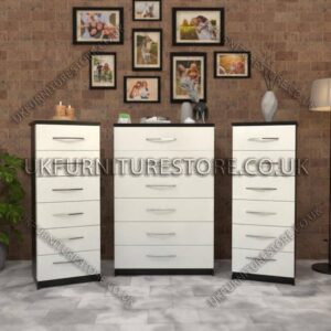 Front White Side Black 6 Drawers Chest Drawers and 6 Drawers Bedside Cabinets