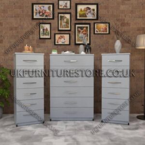 Silver 6 Drawers Chest Drawers and 6 Drawers Bedside Cabinets