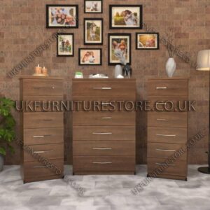 Walnut 6 Drawers Chest Drawers and 6 Drawers Bedside Cabinets