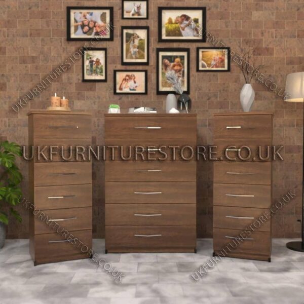 Walnut 6 Drawers Chest Drawers and 6 Drawers Bedside Cabinets