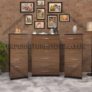 Front Walnut Side Black 6 Drawers Chest Drawers and 6 Drawers Bedside Cabinets