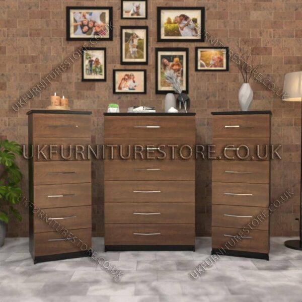Front Walnut Side Black 6 Drawers Chest Drawers and 6 Drawers Bedside Cabinets