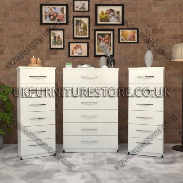 White 6 Drawers Chest Drawers and 6 Drawers Bedside Cabinets