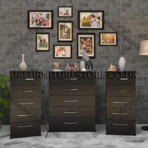 Black 5 Drawers Chest Drawers and 5 Drawers Bedside Cabinets