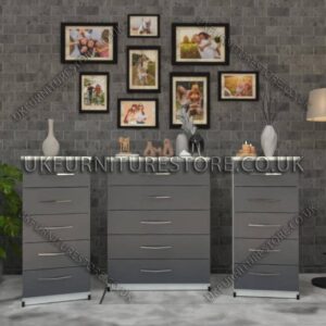Front Silver Side White 5 Drawers Chest Drawers and 5 Drawers Bedside Cabinets