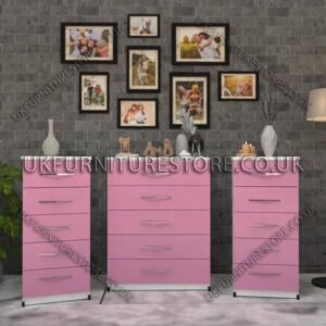 Front Pink Side White 5 Drawers Chest Drawers and 5 Drawers Bedside Cabinets