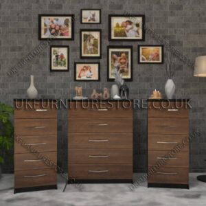 Front Walnut Side Black 5 Drawers Chest Drawers and 5 Drawers Bedside Cabinets