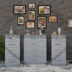 Silver 5 Drawers Chest Drawers and 5 Drawers Bedside Cabinets